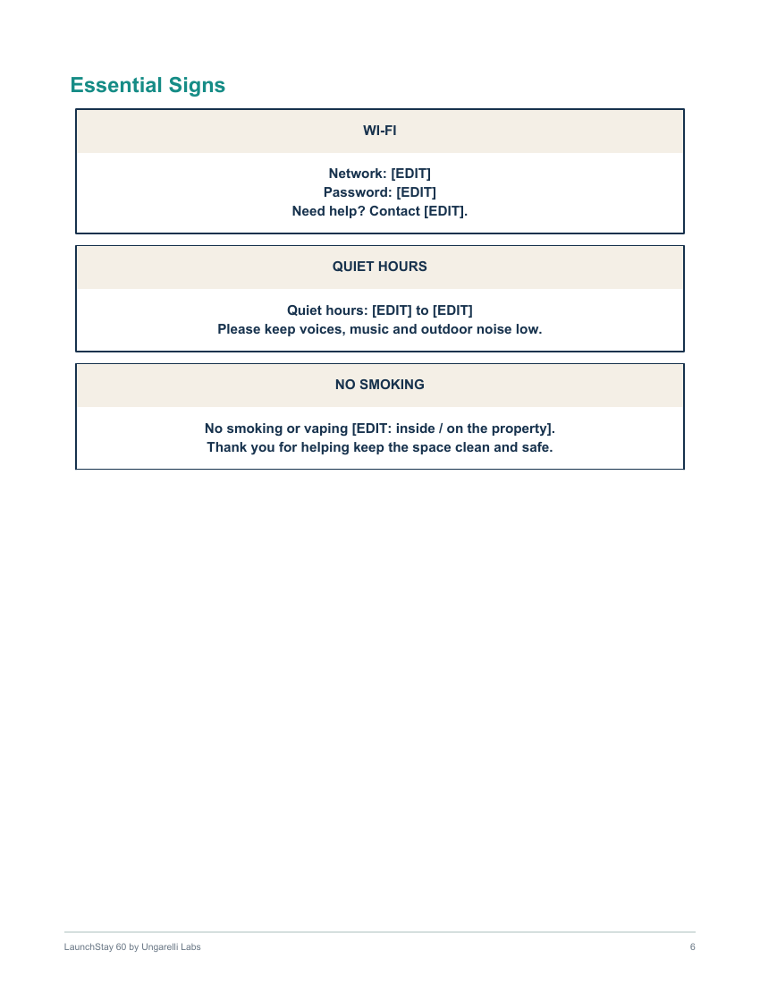 Actual LaunchStay 60 essential signs page
